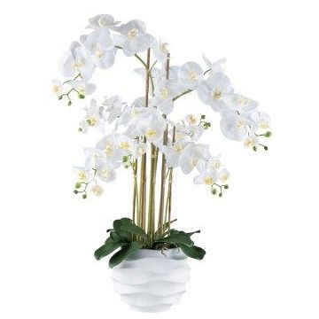 Orchidée Phalaenopsis artificielle STONFER, pot décoratif blanc, racines, blanc, 90cm Orchidée Phalaenopsis artificielle STONFER, pot décoratif blanc, racines, blanc, 90cm