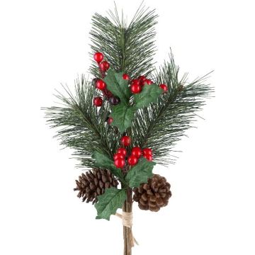 Botte de sapin et de houx artificiel TULVA, baies, pommes de pin, rouge, 35cm