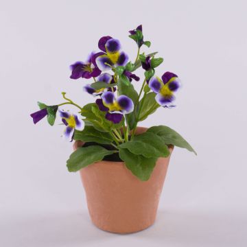 Fleur artificielle décorative « Pensée BAHNY » dans un pot en terre cuite, violet-lilas, 17 cm