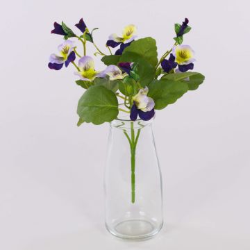 Fleur artificielle décorative « Pensée BAHNY » sur tige, violet-blanc, 22 cm