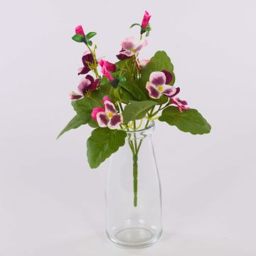 Fleur artificielle décorative « Pensée BAHNY » sur tige, rose-blanc, 22 cm