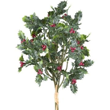Botte de houx artificielle NALFO avec des baies, givré, paillettes, vert-rouge, 35cm Botte de houx artificielle NALFO avec des baies, givré, paillettes, vert-rouge, 35cm
