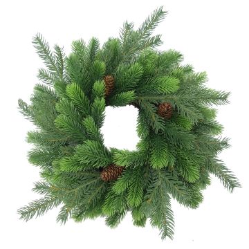 Couronne de sapin en plastique WYOMING avec pommes de pin, Ø45cm Couronne de sapin en plastique WYOMING avec pommes de pin, Ø45cm