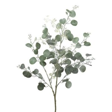 Branche artificielle Eucalyptus VROSTI avec des fleurs, gris-vert, 85cm