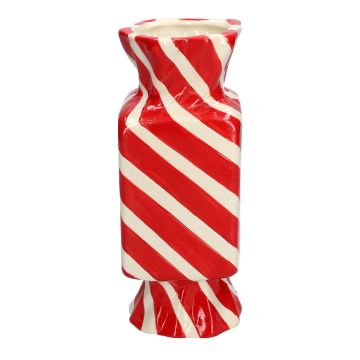 Vase soliflore carré en forme de bonbon AMIEL en céramique, avec des lignes obliques, rouge-blanc, 10x10x25cm