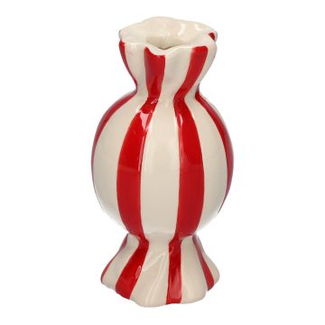 Vase soliflore bombé en forme de bonbon AMIEL en céramique, avec des rayures verticales, rouge-blanc, 11,5cm, Ø6cm Vase soliflore bombé en forme de bonbon AMIEL en céramique, avec des rayures verticales, rouge-blanc, 11,5cm, Ø6cm