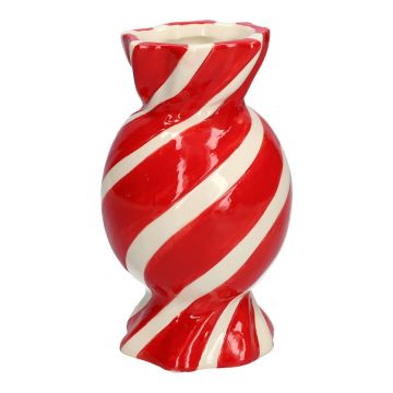 Vase soliflore bombé en forme de bonbon AMIEL en céramique, avec des lignes obliques, rouge-blanc, 15cm, Ø8,5cm Vase soliflore bombé en forme de bonbon AMIEL en céramique, avec des lignes obliques, rouge-blanc, 15cm, Ø8,5cm
