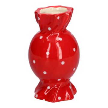Vase soliflore bombé en forme de bonbon AMIEL en céramique, à points, rouge-blanc, 15cm, Ø8,5cm Vase soliflore bombé en forme de bonbon AMIEL en céramique, à points, rouge-blanc, 15cm, Ø8,5cm