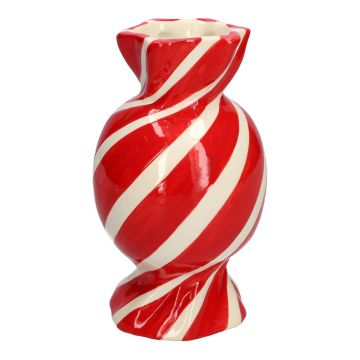Vase soliflore bombé en forme de bonbon AMIEL en céramique, avec des lignes obliques, rouge-blanc, 20cm, Ø11,5cm Vase soliflore bombé en forme de bonbon AMIEL en céramique, avec des lignes obliques, rouge-blanc, 20cm, Ø11,5cm