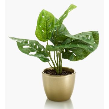 Philodendron artificiel Monstera Deliciosa PUYA, pot en céramique doré, 30cm