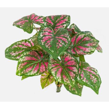 Caladium artificiel BECRUX sur piquet, vert-rose fuchsia, 35cm