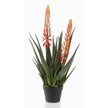 Plante artificielle Aloe Vera SUSUMI avec fleurs, pot décoratif, orange-vert, 80cm