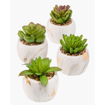Succulentes artificielles LOYE dans un pot en marbre, 4 pièces, vert, 13-15cm