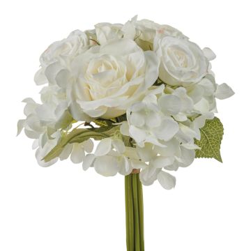 Bouquet de fleurs artificielles FOUDILA, roses, hortensias, blanc, 25cm Bouquet de fleurs artificielles FOUDILA, roses, hortensias, blanc, 25cm