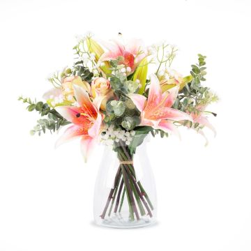 Bouquet de lys artificiel MARIPOSA, rose, crème-rose, 45cm, Ø40cm