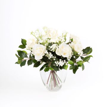 Bouquet de roses en soie AMELIE, gypsophile, blanc, 45cm, Ø40cm Bouquet de roses en soie AMELIE, gypsophile, blanc, 45cm, Ø40cm