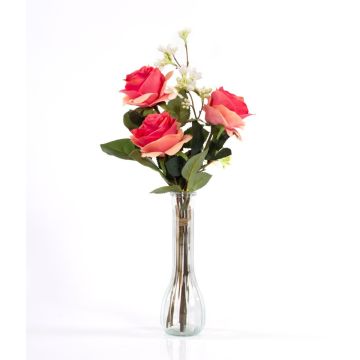 Bouquet de roses artificielles SIMONY, avec feuilles, saumon, 45cm, Ø20cm Bouquet de roses artificielles SIMONY, avec feuilles, saumon, 45cm, Ø20cm