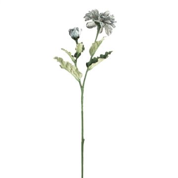 Branche fleurie décorative Zinnia GUNDISINE, collection écologique, gris-bleu, 65cm, Ø9cm