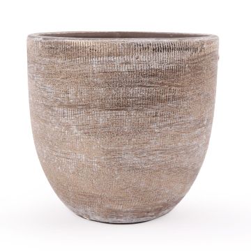 Cache-pot en céramique KAMUNI, rayures verticales, gris-vert, 25cm, Ø27cm