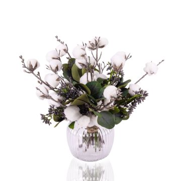 Bouquet de fleurs artificielles BELLANA en coton, blanc-bleu-vert, 35cm, Ø35cm