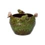 Pot à plantes rond SARINO en céramique, avec des oiseaux en 3D, vert-brun-beige, 10,5cm, Ø14cm