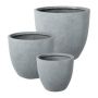 Pot de fleurs rond KIRIMA, 3 pièces, fibre de verre, gris, 25x27cm, 35x39cm, 44x52cm