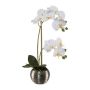 Fleur artificielle Orchidée Phalaenopsis ZARFU, pot décoratif argenté, racines, blanc, 40cm