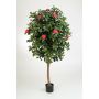Camélia en plastique RIKA, vrai tronc, fleurs, fuchsia, 170cm