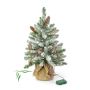 Faux sapin VIENNE, pommes de pin, sac de jute, LEDs, enneigé, 90cm, Ø50cm