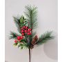 Branche décorative FREDEGONDA, pin, baies du sorbier, pommes de pin, rouge-vert, 65cm