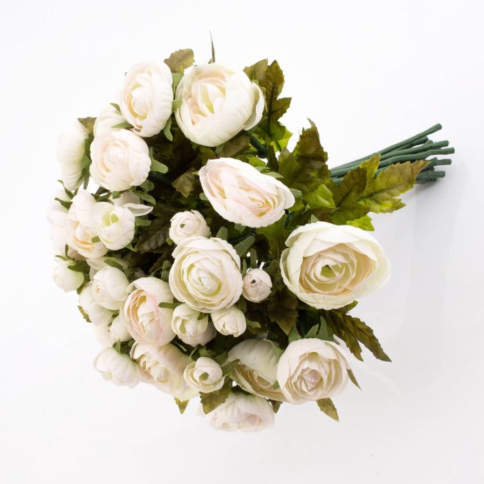 Acheter des Bouquet de renoncules artificielles, 18 fleurs, blanc-rose,  30cm, Ø 25cm - artplants Bouquets artificiels