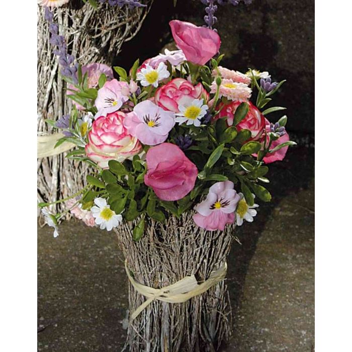 Arrangement Florale Artificiel Cheyenne - Anémones Et Pensées En Pot Rotin, Blanc, 40cm - 6