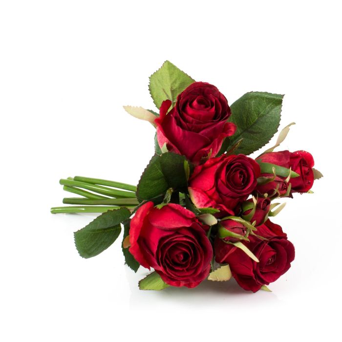 Acheter des Bouquet de roses artificiel Mini-MOLLY, 5 roses, 3 boutons,  rouge, 25cm, Ø 15cm - artplants Bouquets artificiels