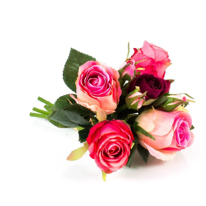 Acheter des Bouquet de roses artificiel Mini-MOLLY, 5 roses, 3 boutons, rose  fuchsia, 25cm, Ø 15cm - artplants Bouquets artificiels