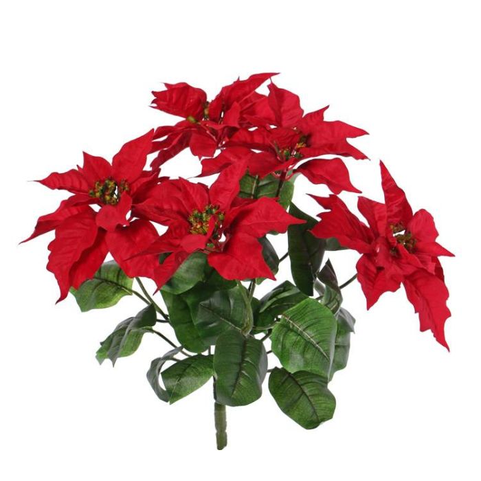 4 Poinsettias Artificiels En Soie - Fleurs De Noël Rouges, 33 Cm, Décorations De Fête