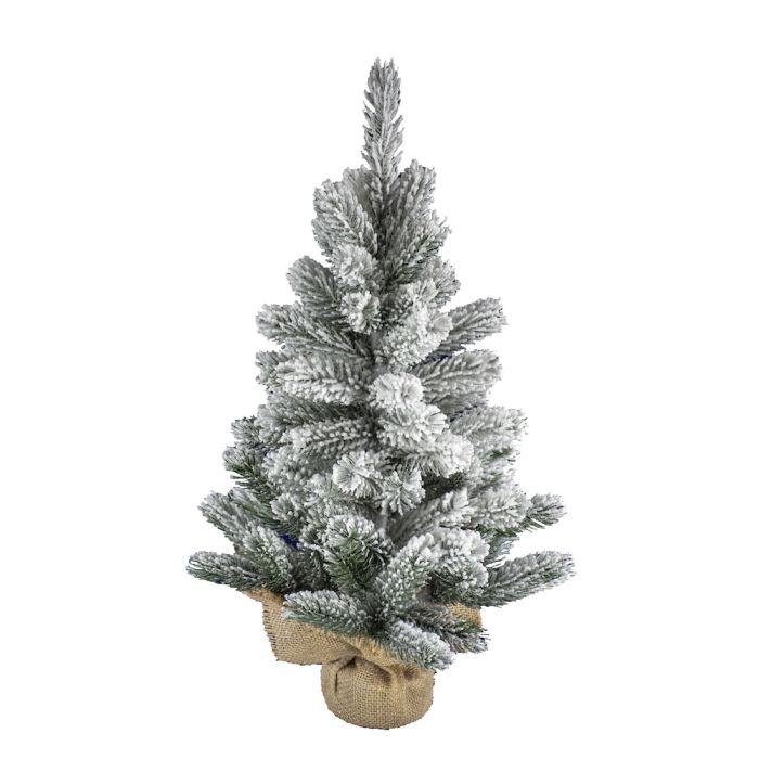 FIGURINE SAPIN ENNEIGÉ ARTIFICIEL SAC JUTE 20CM