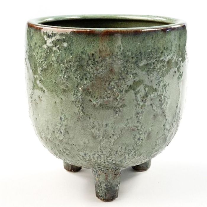 Cache-Pot INNA-Glas En Céramique Orange-Jaune Moucheté 13cm X 14cm