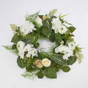 Couronne d'hortensias artificielle SUNA, renoncule, rose, blanc-vert, Ø50cm
