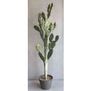 Cactus artificiel figuier de Barbarie PHINEAS en pot décoratif, vert-gris, 105cm