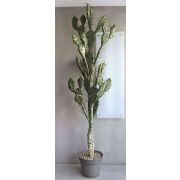 Cactus artificiel figuier de Barbarie PHINEAS en pot décoratif, vert-gris, 130cm