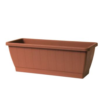 Bac à plantes pour balcon OPHIRA en plastique recyclé, réserve d'eau, soucoupe, terracotta, 39x19,5x17,5cm