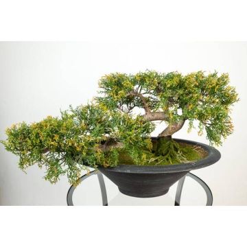 Faux bonsaï cèdre GABRIA, racines, coupe déco, vert-orange, 40cm