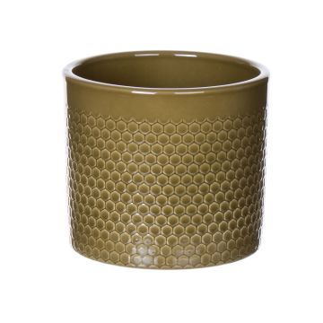 Pot à plantes en céramique CINZIA, motif à pois, kaki, 12,3cm, Ø13,5cm