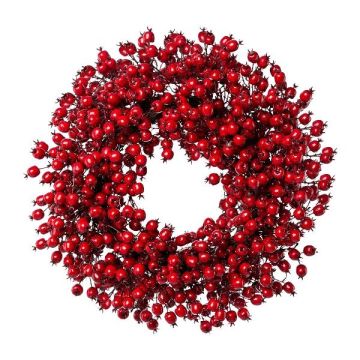 Couronne décorative d'églantier KEMNO avec des églantines, rouge, Ø55cm