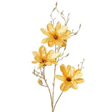 Branche de magnolia en velours LEAFY, jaune-or, 115cm