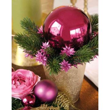 Arrangement hivernal artificiel SKELLA, pot décoratif, boule, fuchsia, 20cm