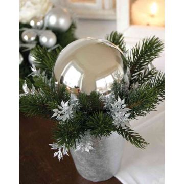 Arrangement hivernal artificiel SKELLA, pot décoratif, boule, argent, 20cm