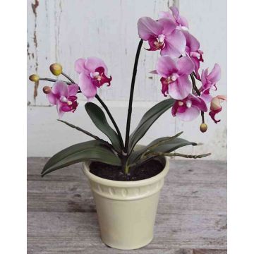 Orchidée Phalaenopsis artificielle ZAHRA, pot en céramique, rose, 50cm