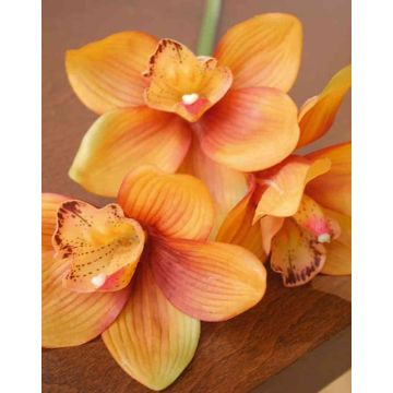 Tige d'orchidée Cymbidium artificielle SERAPHINA, orange-jaune, 45cm