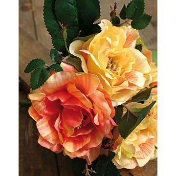 Bouquet de roses sauvages artificielles SHANAJA, jaune-orange, 25cm, Ø20cm